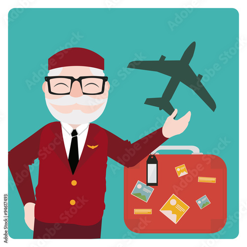 flight attendant illustration over color bakcground