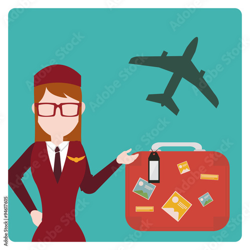 flight attendant illustration over color bakcground