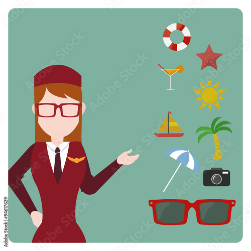 flight attendant illustration over color bakcground