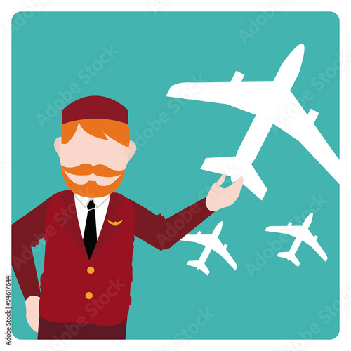 flight attendant illustration over color bakcground