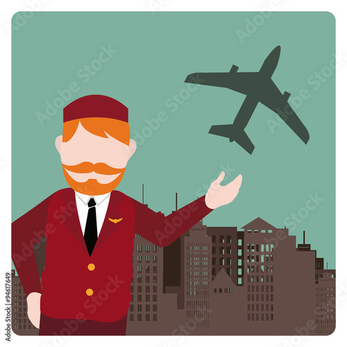 flight attendant illustration over color bakcground