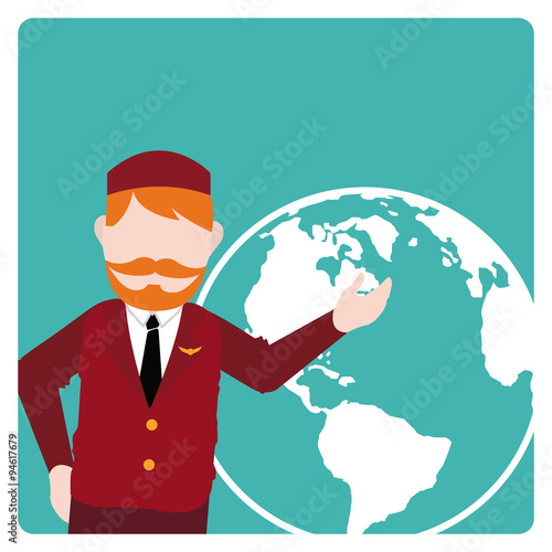 flight attendant illustration over color bakcground