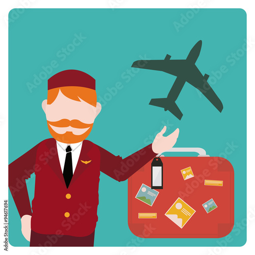 flight attendant illustration over color bakcground