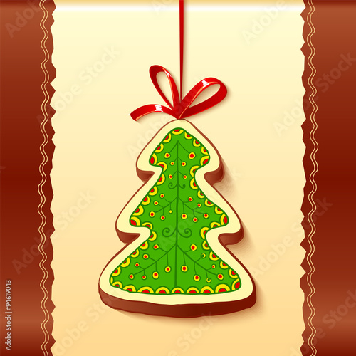 Christmas tree chocolate honey-cake greetings card