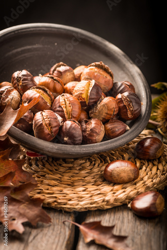 Roasted chestnuts and leaves