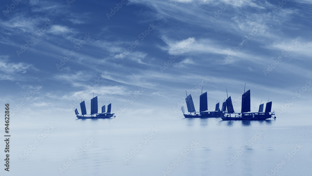 Fototapeta premium Chinese fishing boats sailing