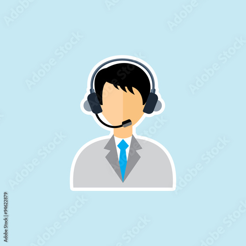 Flat vector Icon Of call center operator with headset.
