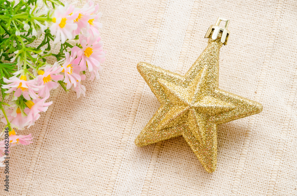 Gold five pointed star christmas decoration. Gold five pointed star christmas decoration.
