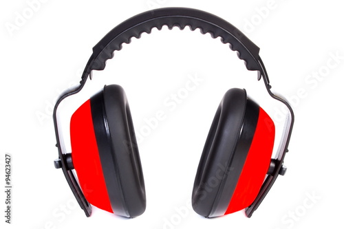 Protective headphones on white background