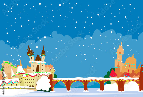 Prague Czech Republic Winter Snow New Year Skyline City Christmas Abstract Silhouette