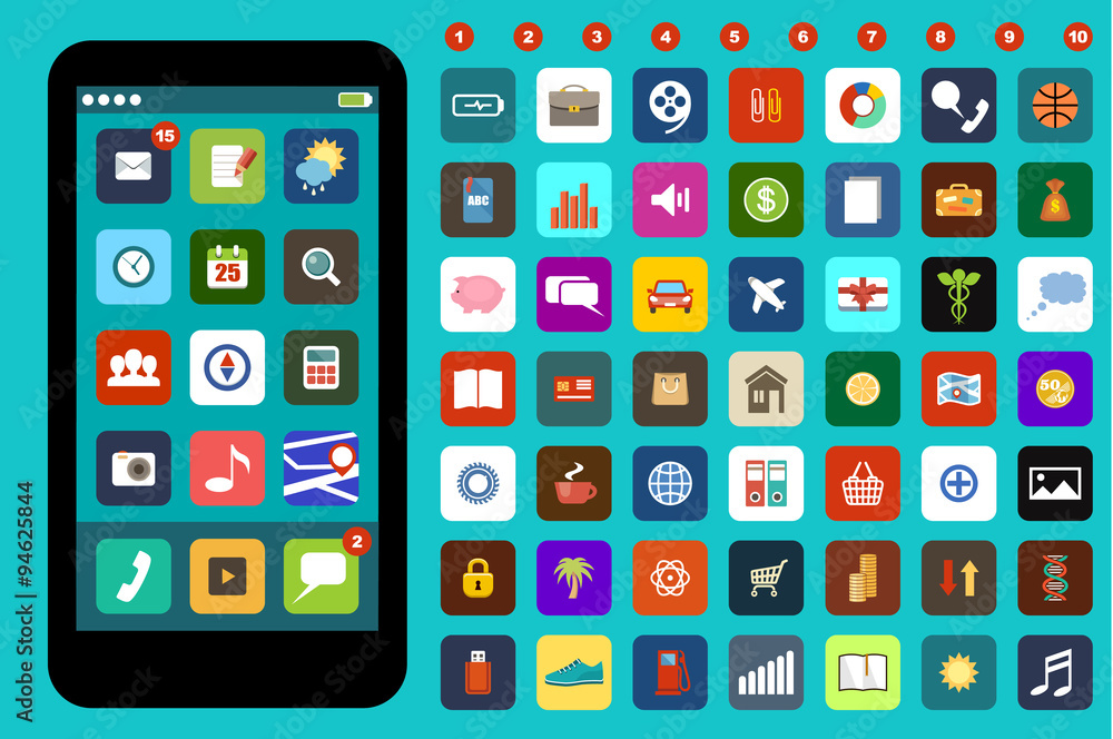 Smartphone with colorful application icons Smartphone with colorful application icons