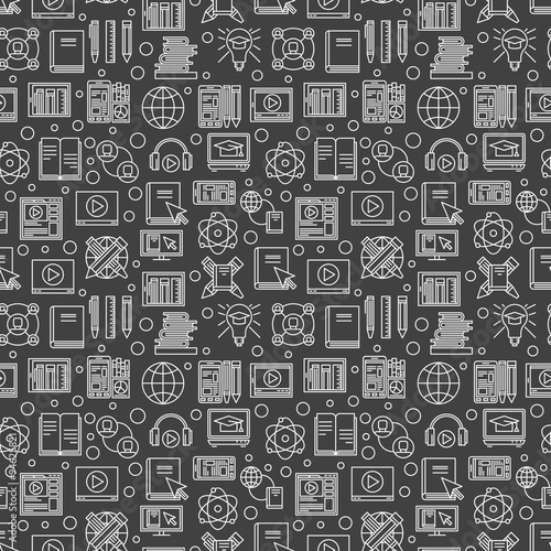 Dark e-learning seamless pattern