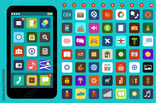 Smartphone with colorful application icons