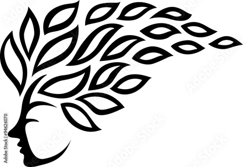Icon  face and leaf tattoo isolated on white background