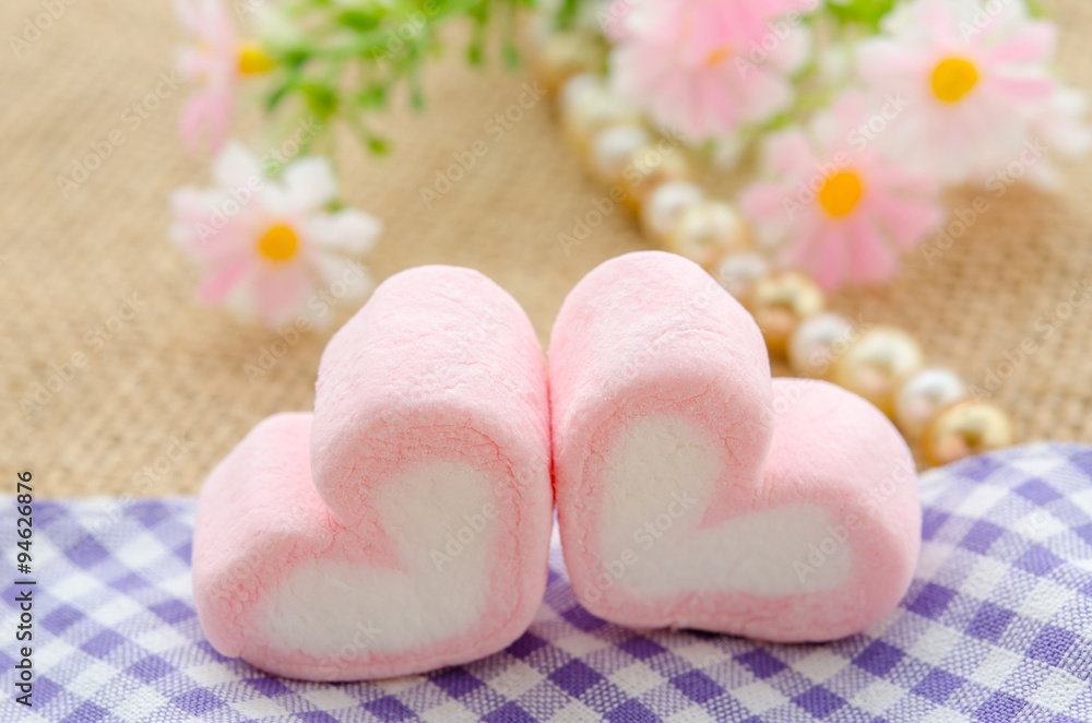 sweet heart shape of pink marshmallows. sweet heart shape of pink marshmallows.