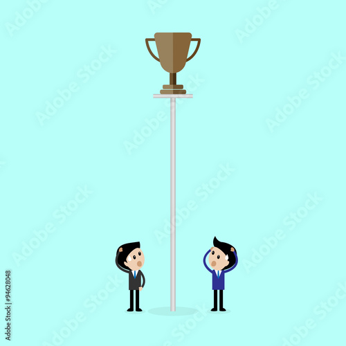 businessman thinking how to get trophy feeling hard concept