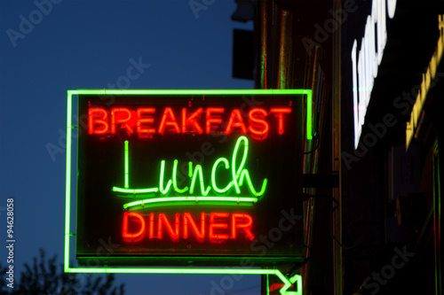 Breakfast Lunch Dinner Neon Sign at a New Restaurant