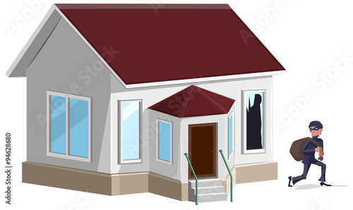 Male thief in mask robbed house. Property insurance
