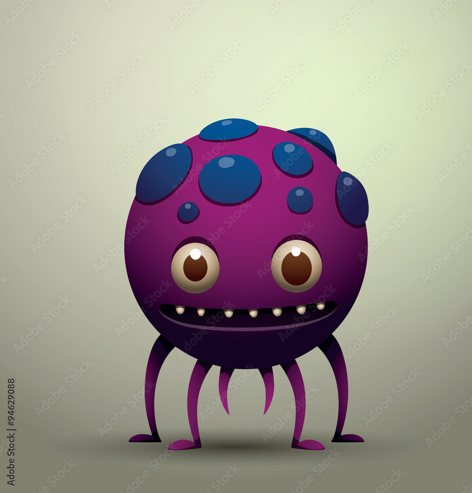 Vector virus microbe, purple. Cartoon image of the funny virus microbe purple  color with blue pimples, with four legs and two tails on a gray background.  Stock Vector | Adobe Stock