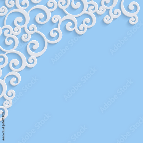 Vector Blue 3d Vintage Invitation Card with Swirl Damask Pattern