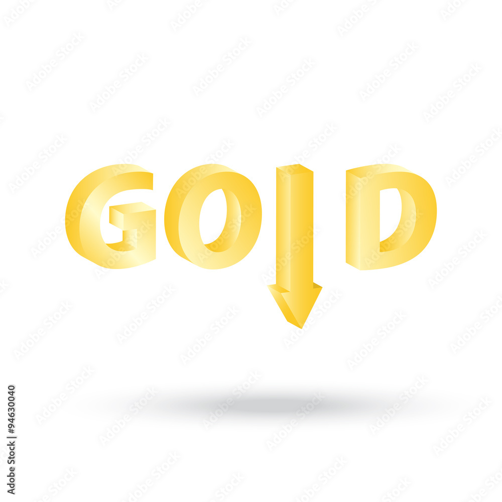 precious Gold value symbol with arrow down indicating decreasin precious Gold value symbol with arrow down indicating decreasin