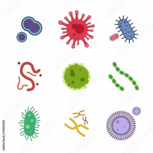 Virus and Bacteria icons set. Vector Illustration