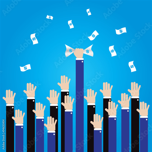 businessman long hand grab money in the air