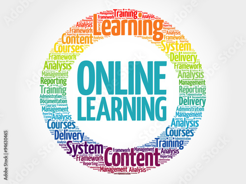 Online Learning circle stamp word cloud, business concept