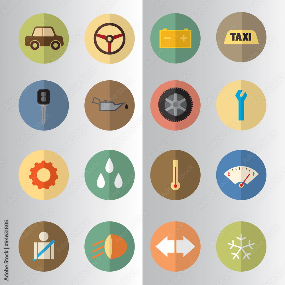 Flat design of Car service half cut icons set Flat design of Car service half cut icons set
