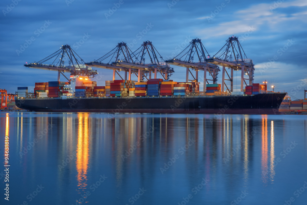 Container Cargo freight ship with working crane loading Container Cargo freight ship with working crane loading