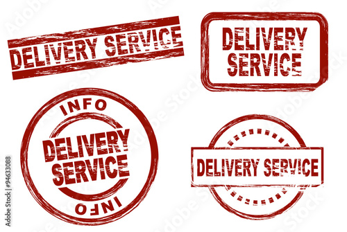 Set of stylized stamps showing the term delivery service. All on white background.
