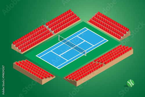 outdoor tennis court green background isometric view