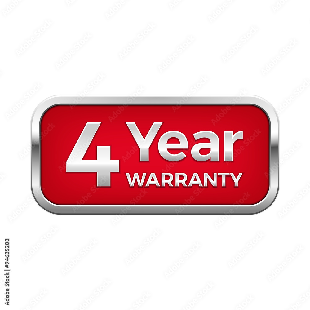 Red 4 year warranty button in silver frame Red 4 year warranty button in silver frame