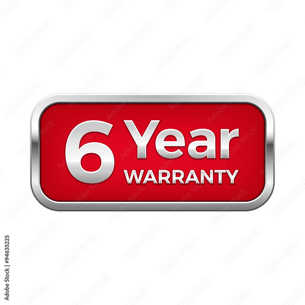 Red 6 year warranty button in silver frame Red 6 year warranty button in silver frame