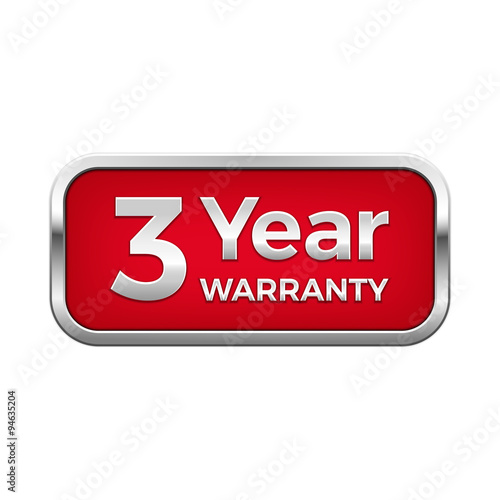 Red 3 year warranty button in silver frame