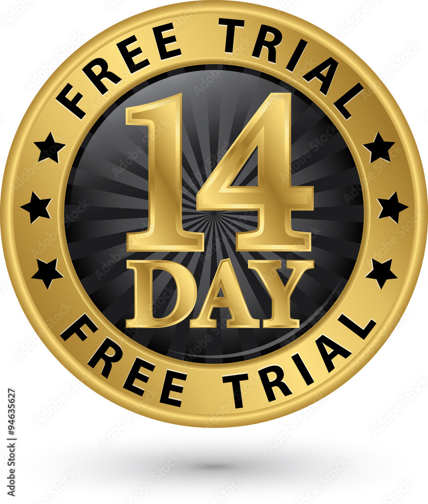 14 day free trial golden label, vector illustration