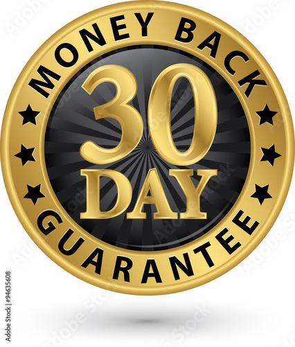 30 day money back guarantee golden sign, vector illustration