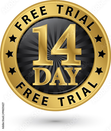 14 day free trial golden label, vector illustration