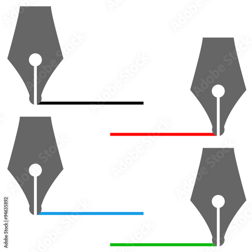 Icono plano pluma con linea varios colores