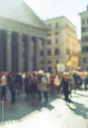  Blurred crowd of walking people near Pantheon, Rome