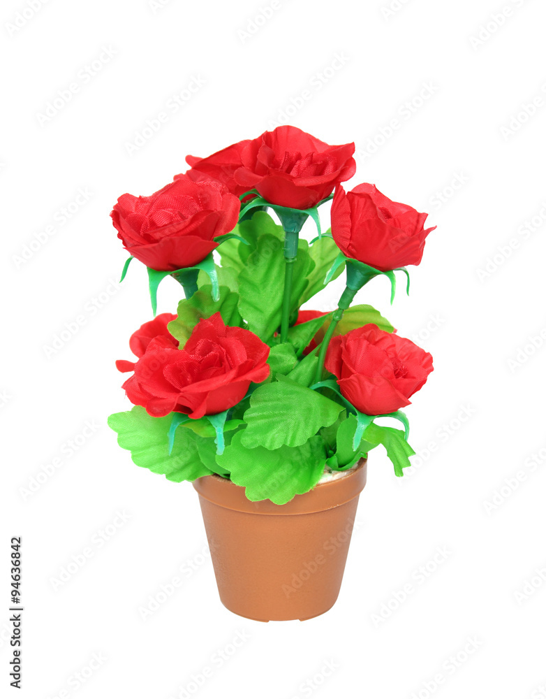 Fototapeta premium Fake red rose in the pot