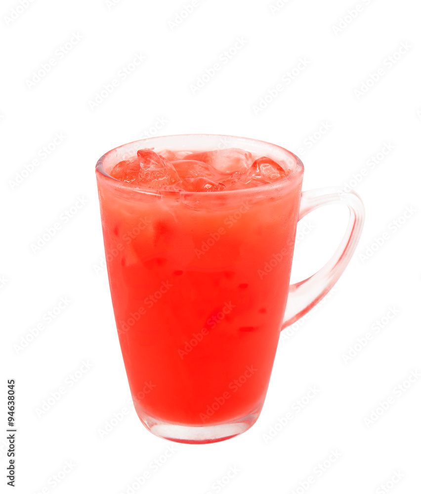 Glass of cold roselle juice with ice isolate on white Glass of cold roselle juice with ice isolate on white