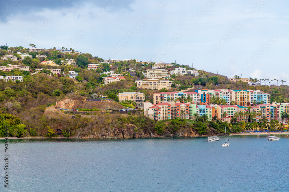 Colorful Condos on St Thomas with sailboats