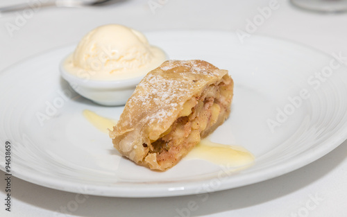 Apple Pastry with Bowl of Ice Cream