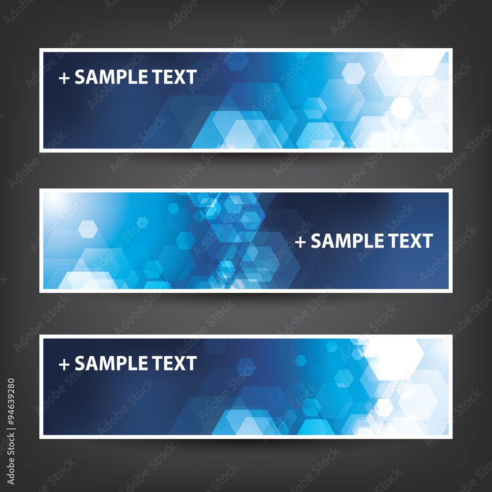Fototapeta premium Set of Horizontal Banner / Cover Background Designs - Colors: Blue, White - Party, Christmas, New Year or Other Holiday Ad Banner Templates