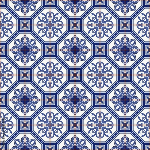 Seamless  pattern  white Moroccan, Portuguese  tiles, Azulejo, ornaments. 