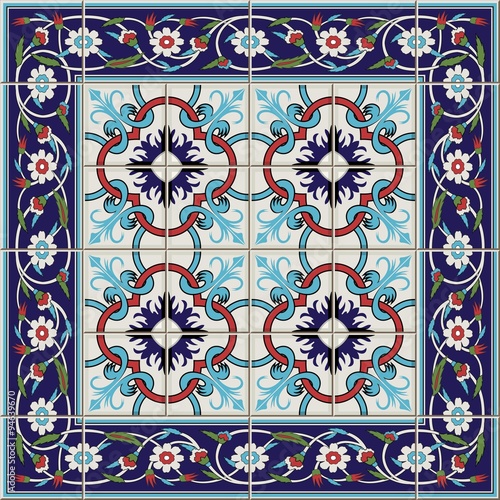 Seamless pattern Tles and border. Moroccan, Portuguese,Turkish, Azulejo ornaments. 