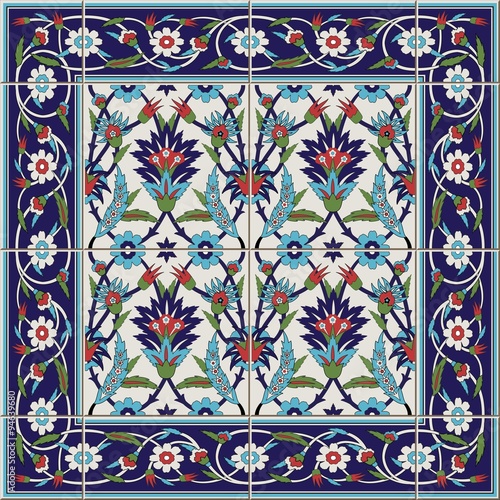 Seamless  pattern Tles and border. Moroccan, Portuguese,Turkish, Azulejo ornaments. 