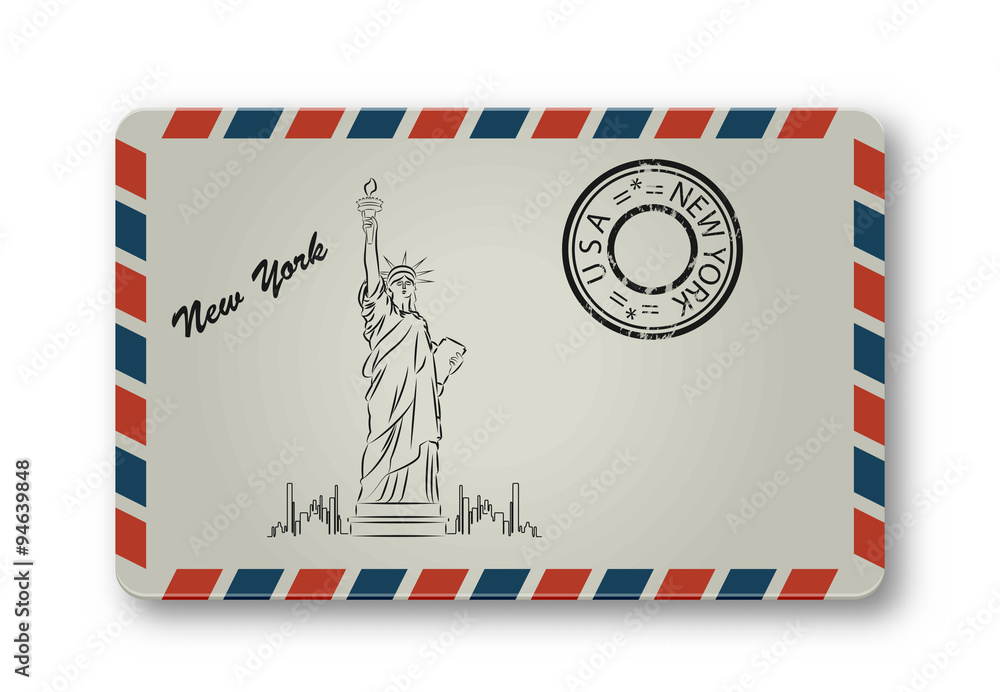 Letter from New York with Statue of Liberty painted. Stylization. Vector illustration.