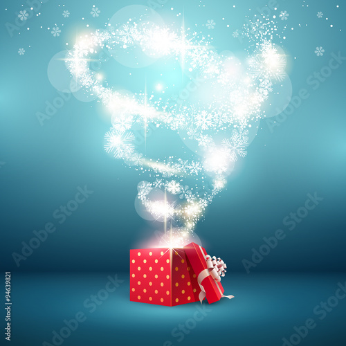 Christmas background with open gift box
